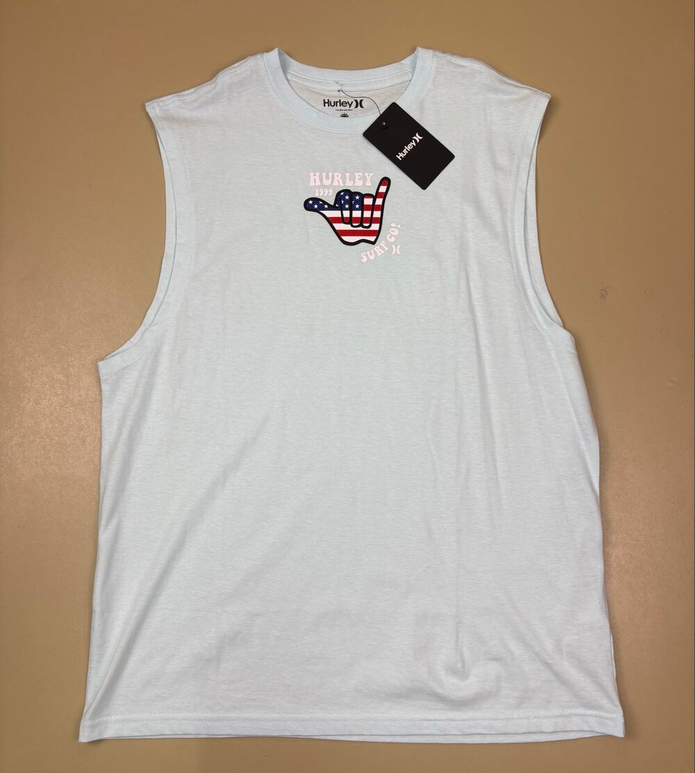 Hurley Shaka Stripes Graphic Muscle Tank Small S/P Patriotic Surf NWT